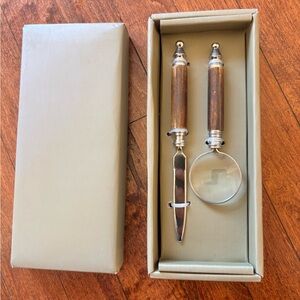 Wood Handle Magnifying Glass and Letter Opener Set - Brown & Silver